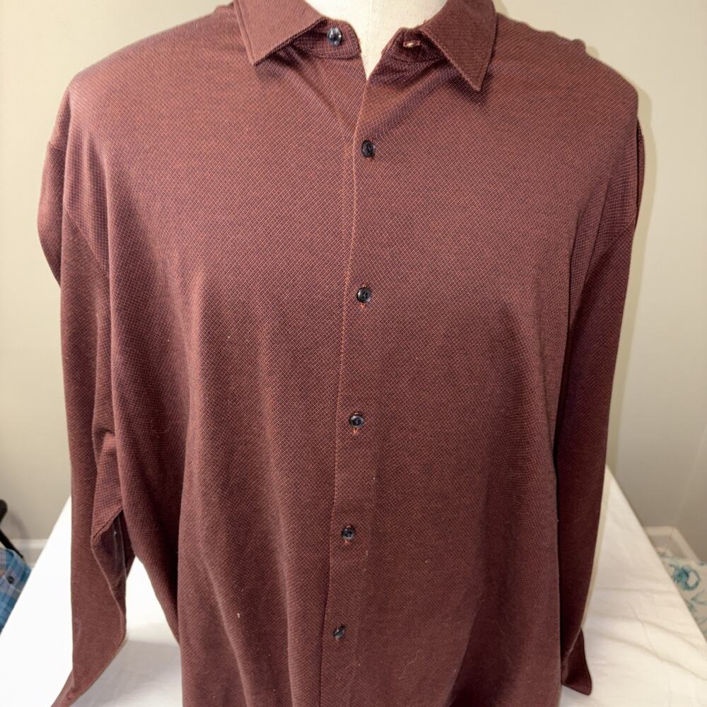 Hart Schaffner Marx Men's XXL Burgundy Geometric Print Long Sleeve Button Down2